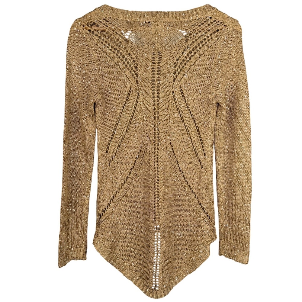 Y2K Sweater Sequin Size Small Open Knit Gold‎ Metallic Pointed Hem